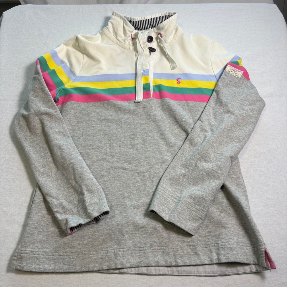 Joules Sweatshirt Multi-Color Stripe Funnel Neck US 12